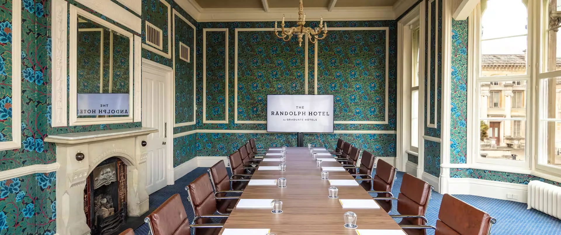 A private meeting room at The Randolph Hotel, Oxford, set for a small round-table discussion